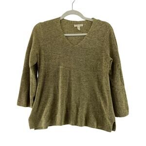 Eileen Fisher Green Cotton VNeck Sweater‎ Size XXS